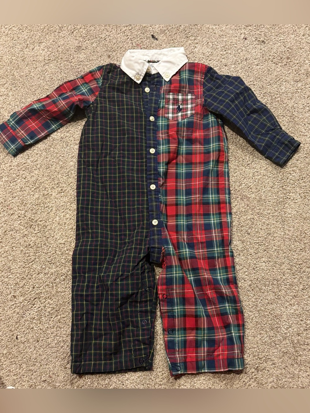 Ralph Lauren Baby Boys Patchwork Plaid Coverall Navy Multi Sz 9M